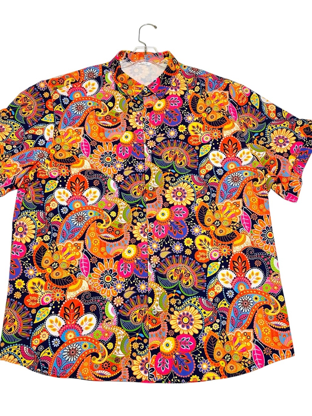 Vibrant Multicolor Paisley Floral Short-Sleeve Psychedelic Men's Shirt Sz XXL